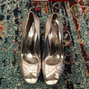 Guess silver leather heels